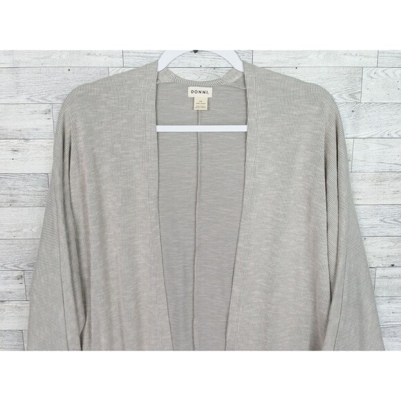 Donni Open Front Knit Cardigan Drape Top One Size Fits All Gray Striped Flowing - Picture 4 of 7